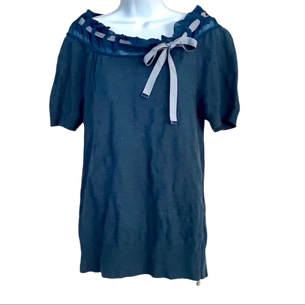 W by Worth Aqua Green Metallic Lace Ruffle Blouse Top M